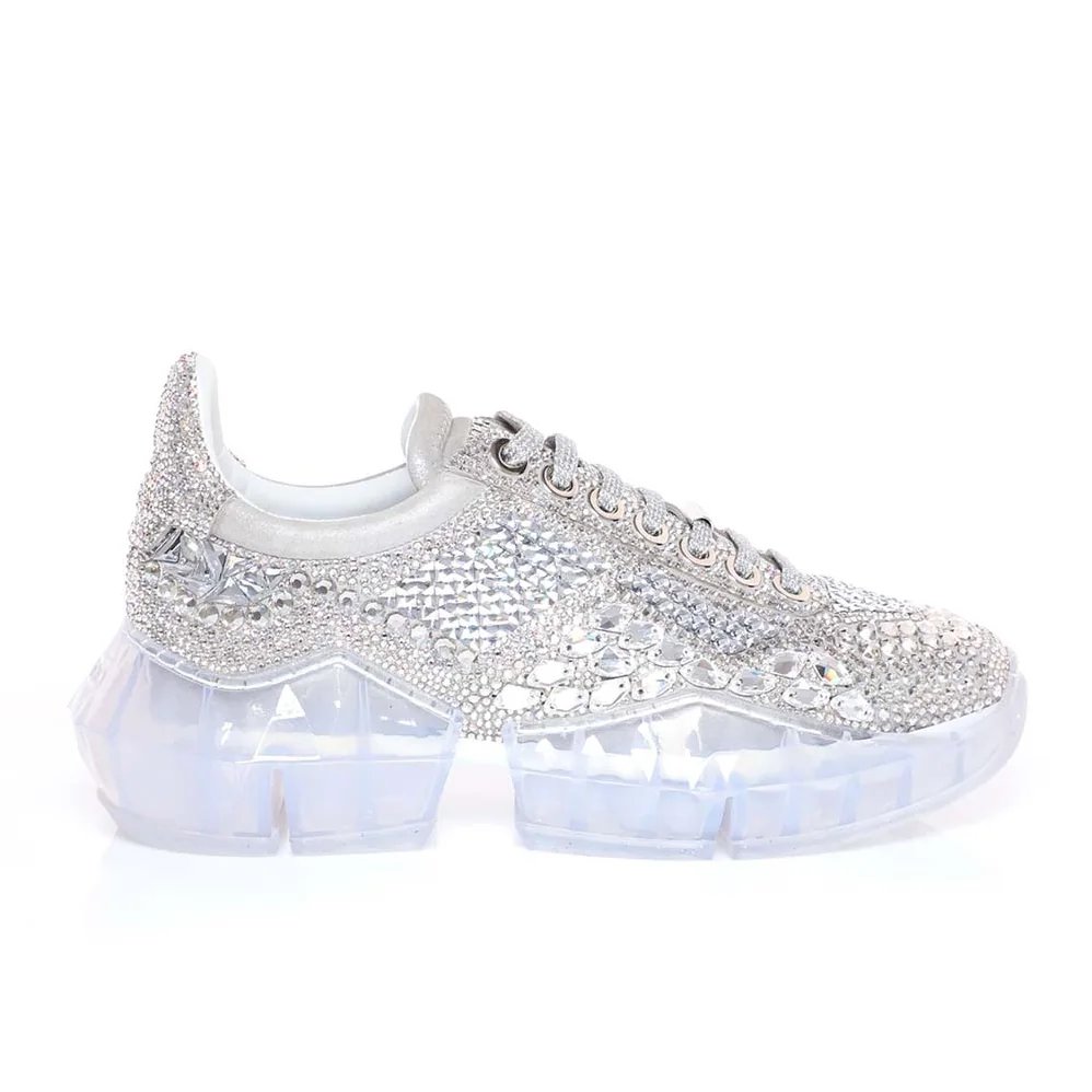 Jimmy Choo Shoes Diamond/F Crystal Shimmer Suede Low Top Trainers with Crystal Details for Women Jimmy Choo Shoes Diamond/F Crystal Shimmer Suede Low Top Trainers with Crystal Details for Women