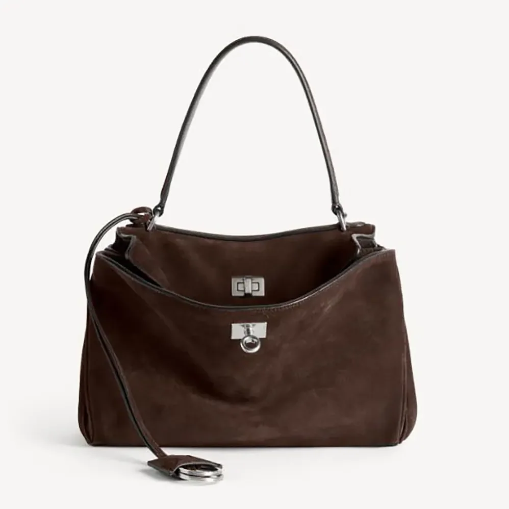 Balenciaga Rodeo Handbag Small In Light Espresso Waxed Suede Calfskin and Smooth Calfskin for Women Balenciaga Rodeo Handbag Small In Light Espresso Waxed Suede Calfskin and Smooth Calfskin for Women