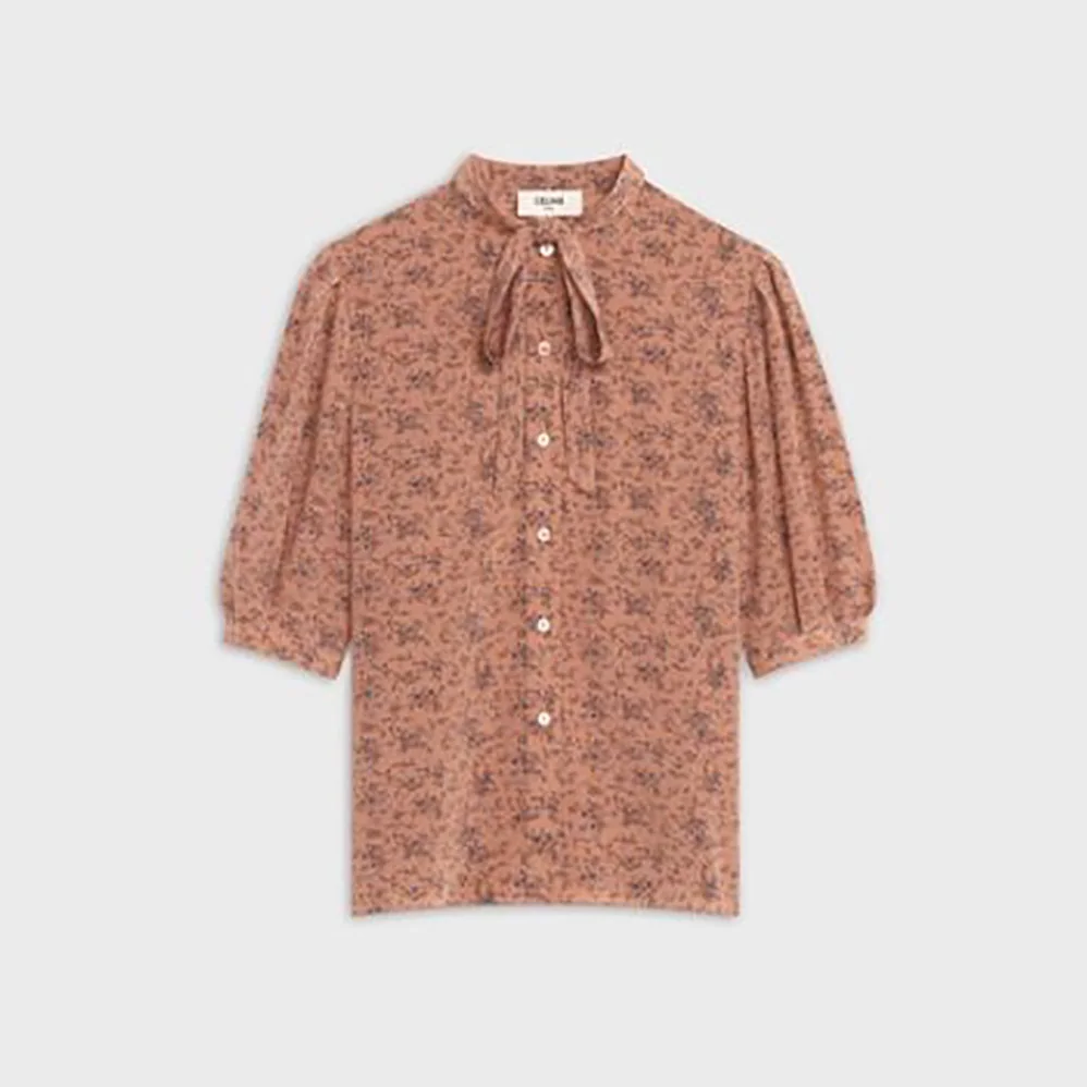 Celine Blouse with Bow in Printed Crepe DE Chine for Women Celine Blouse with Bow in Printed Crepe DE Chine for Women
