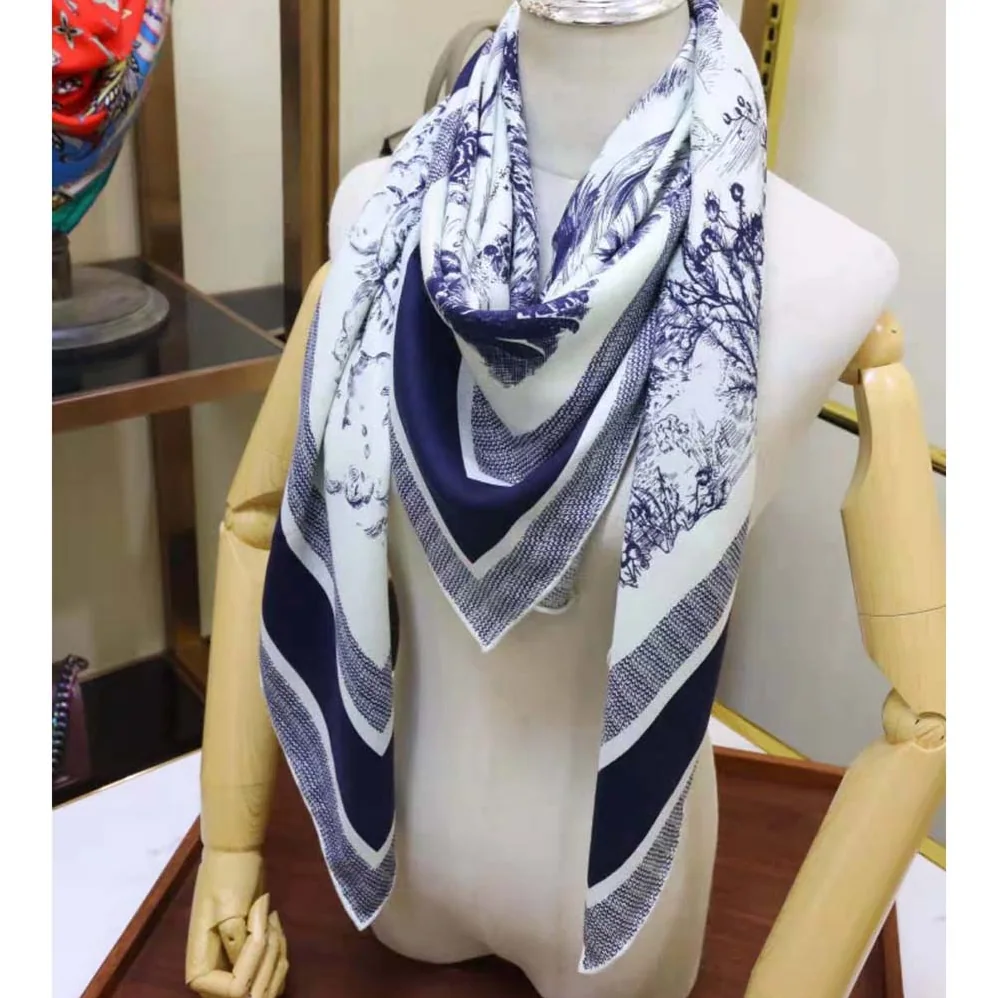 Dior Toile De Jouy Quatre Saisons Square Scarf Blue Silk Twill for Women Dior Toile De Jouy Quatre Saisons Square Scarf Blue Silk Twill for Women