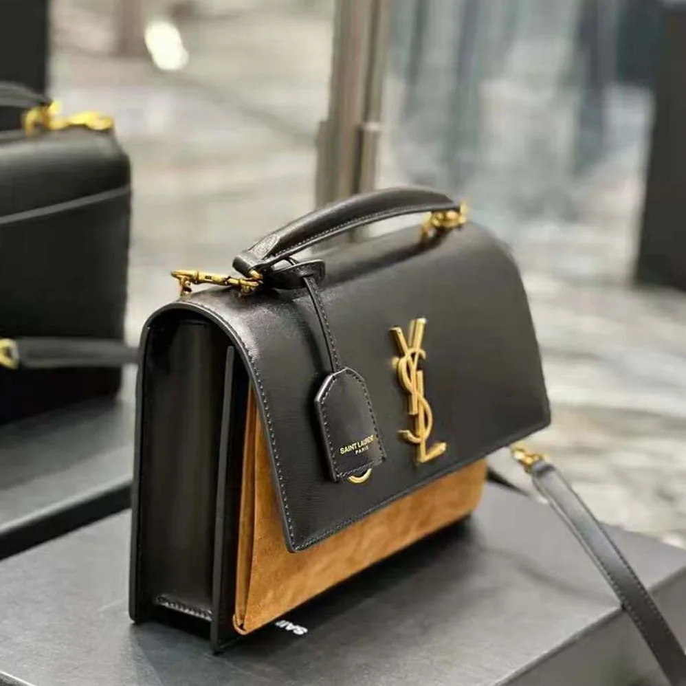Saint Laurent YSL Medium Sunset Satchel in Shiny Vegetable for Women in Tanned Leather