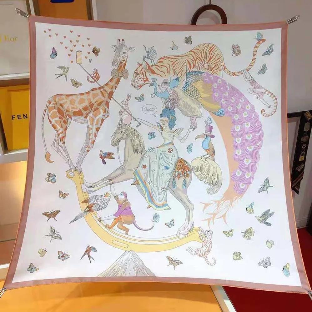 Hermes Hermes Story Scarf 90 in Silk Twill with Hand-Rolled Edges for Women in White