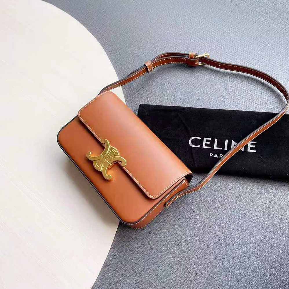 Celine Triomphe Shoulder Bag in Natural Calfskin for Women in Brown Celine Triomphe Shoulder Bag in Natural Calfskin for Women in Brown