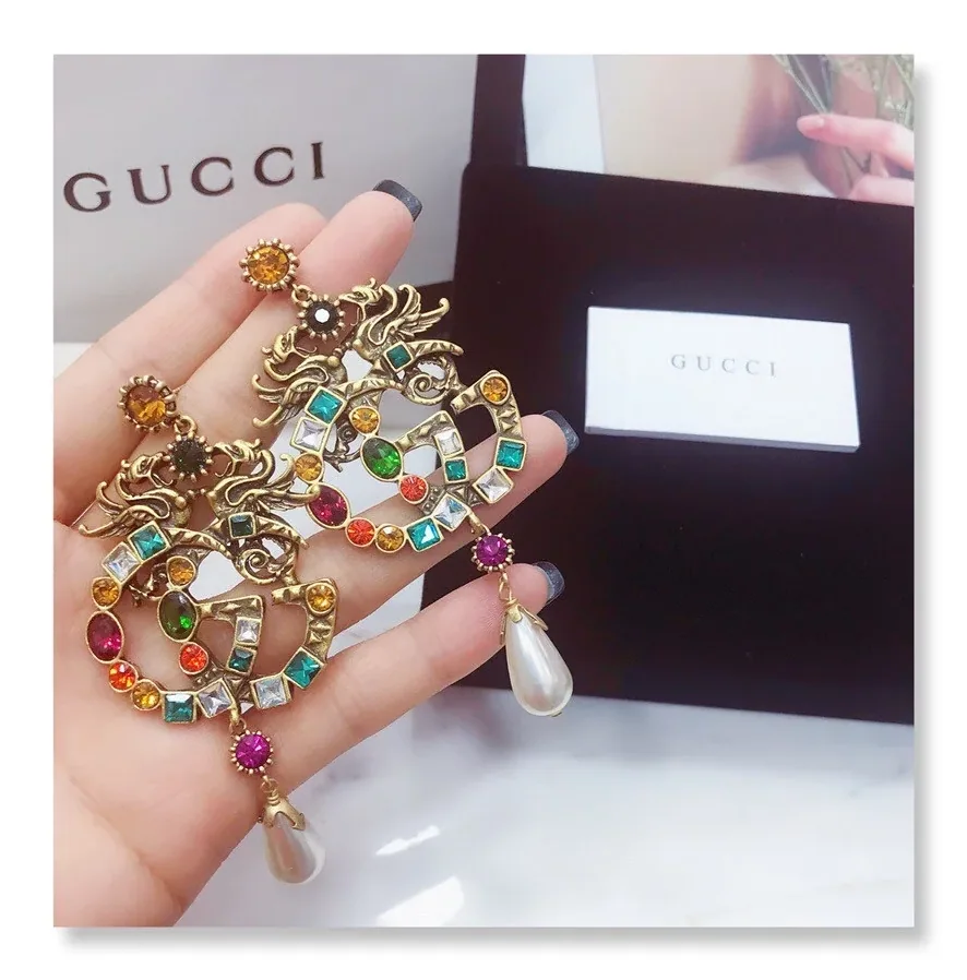 Gucci Attach Sparkling Stone Multicolor Earrings Gold Tone Gucci Attach Sparkling Stone Multicolor Earrings Gold Tone