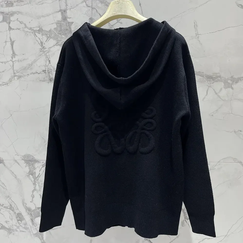 Loewe Anagram Zip-up Hoodie in Wool for Women in Black Loewe Anagram Zip-up Hoodie in Wool for Women in Black