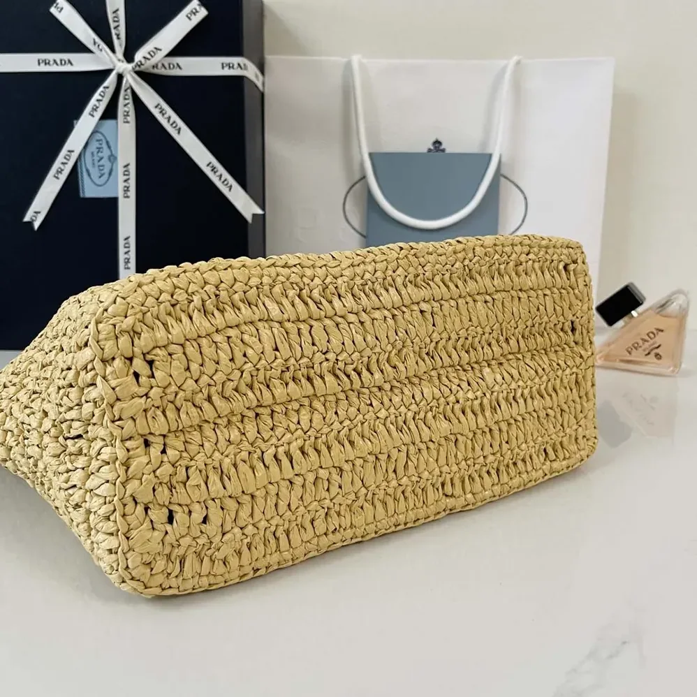 Prada Medium Crochet and Leather Tote Bag for Women in Brown Prada Medium Crochet and Leather Tote Bag for Women in Brown