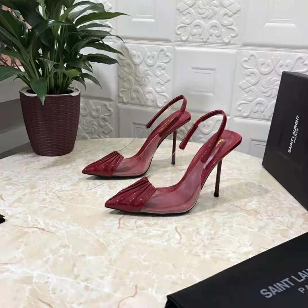 Saint Laurent YSL Chica Slingback Pumps in Tpu and Patent Leather for Women in Maroon