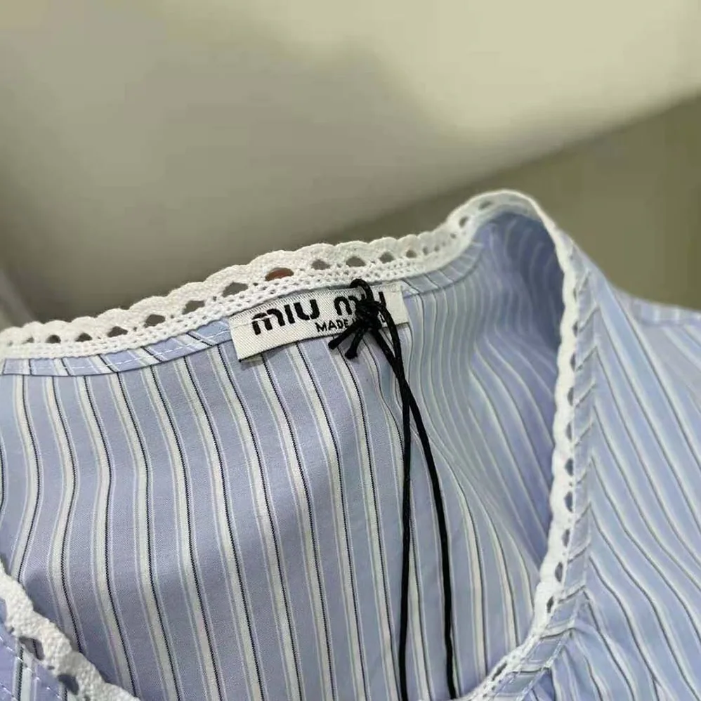 Miu Miu Striped Chambray Crop Top for Women Miu Miu Striped Chambray Crop Top for Women