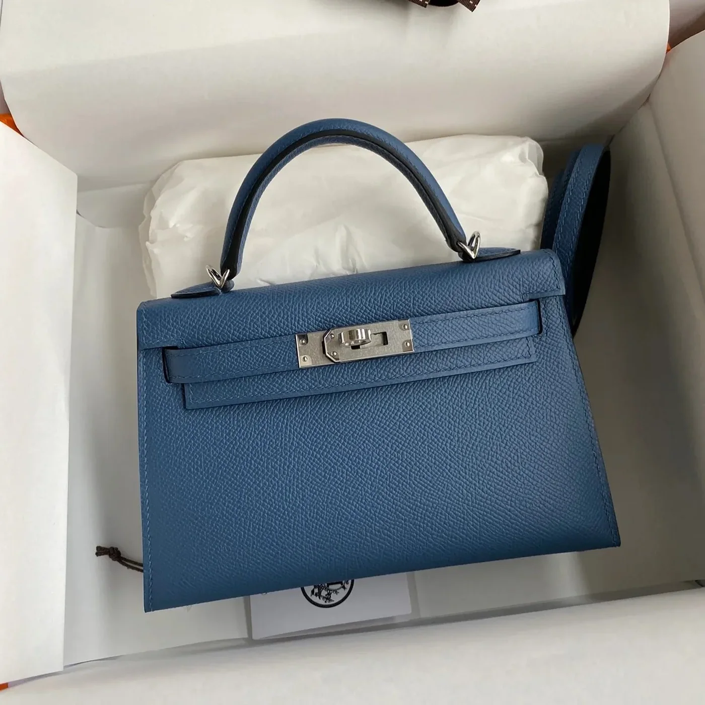 Hermes Kelly Mini Top Handle Bag in Navy Epsom Palladium Hardware Hermes Kelly Mini Top Handle Bag in Navy Epsom Palladium Hardware