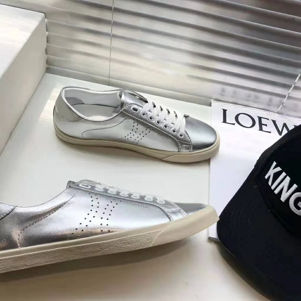 Celine Celine Triomphe Low Lace Up Sneaker Calfskin for Women in Silver