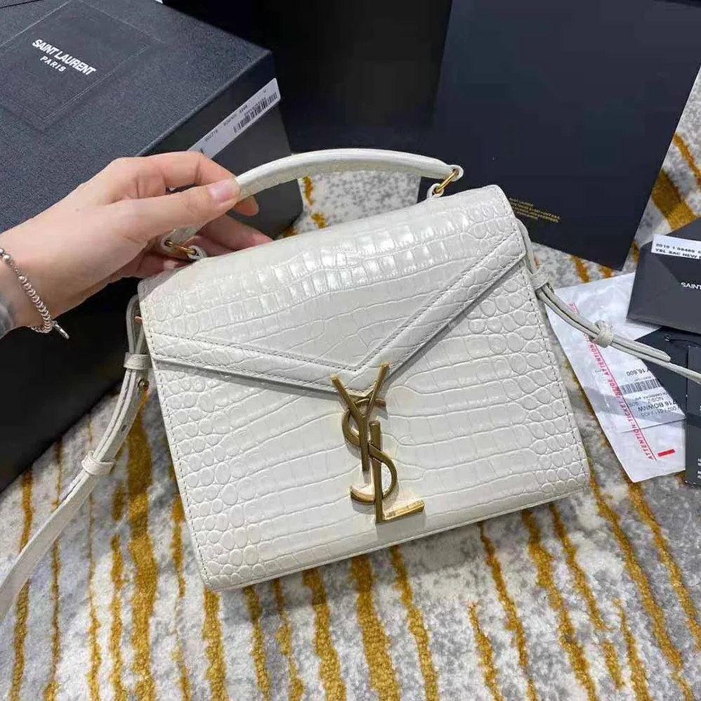 Saint Laurent YSL Cassandra Mini Top Handle Bag in Crocodile for Women in Embossed Shiny Leather Saint Laurent YSL Cassandra Mini Top Handle Bag in Crocodile for Women in Embossed Shiny Leather