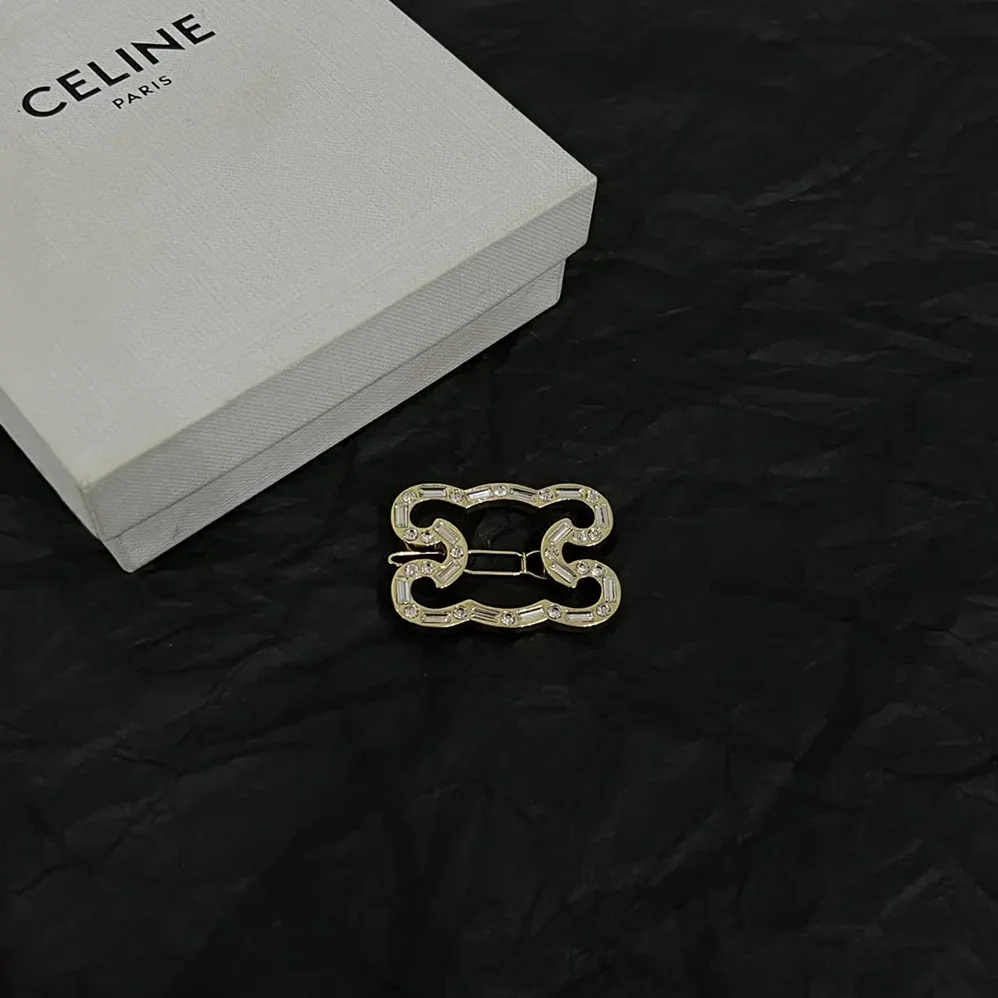 Celine Triomphe Frame Sparkle Brooch in Strass Brass with Gold Finish and Steel for Women Celine Triomphe Frame Sparkle Brooch in Strass Brass with Gold Finish and Steel for Women