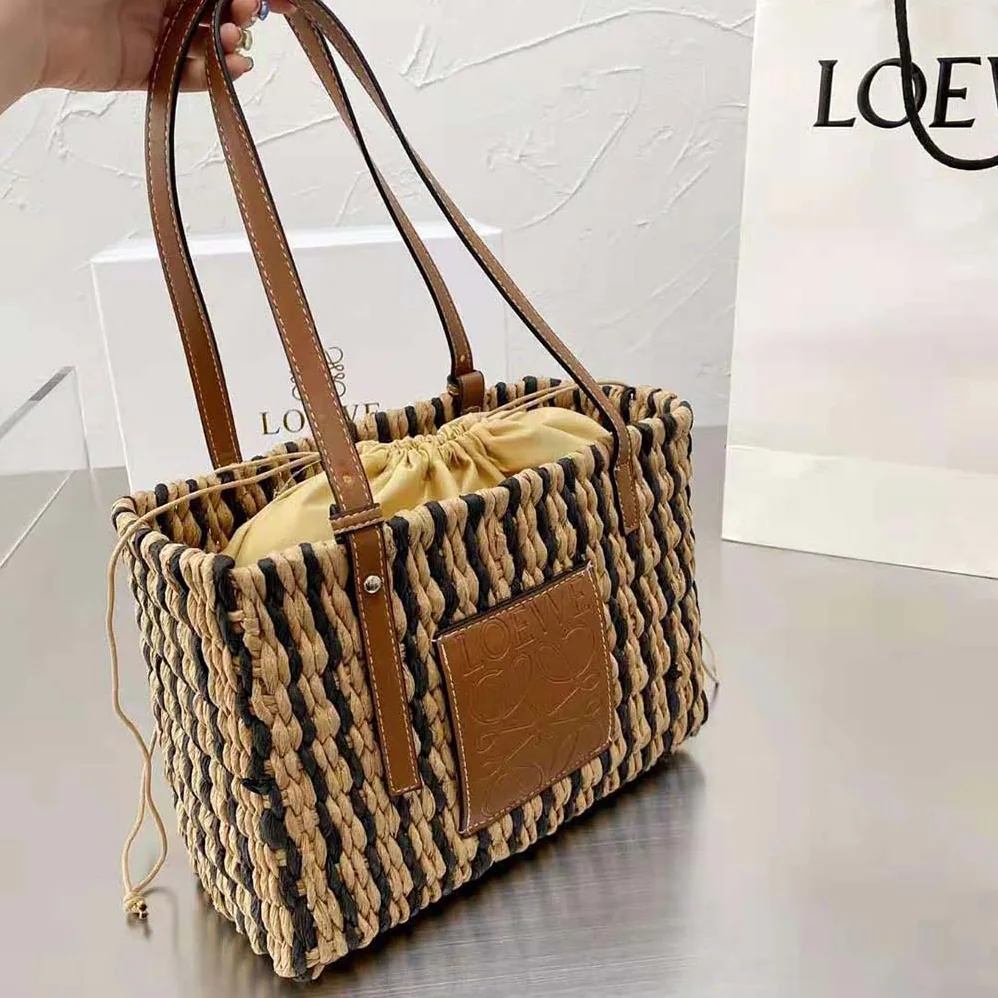 Loewe Small Square Basket Bag in Reed and Calfskin for Women Loewe Small Square Basket Bag in Reed and Calfskin for Women