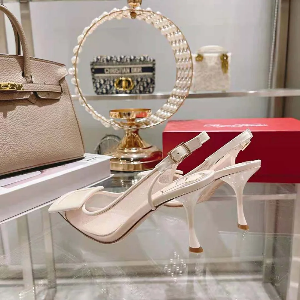 Roger Vivier Viv' In The City Net Covered Buckle Slingback Pumps in Fabric for Women in White