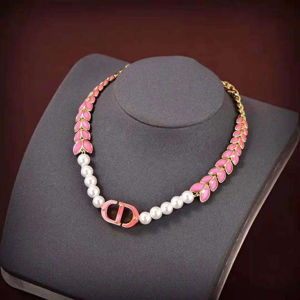 Dior 30 Montaigne Necklace Gold-Finish Metal with White Resin Pearls for Women