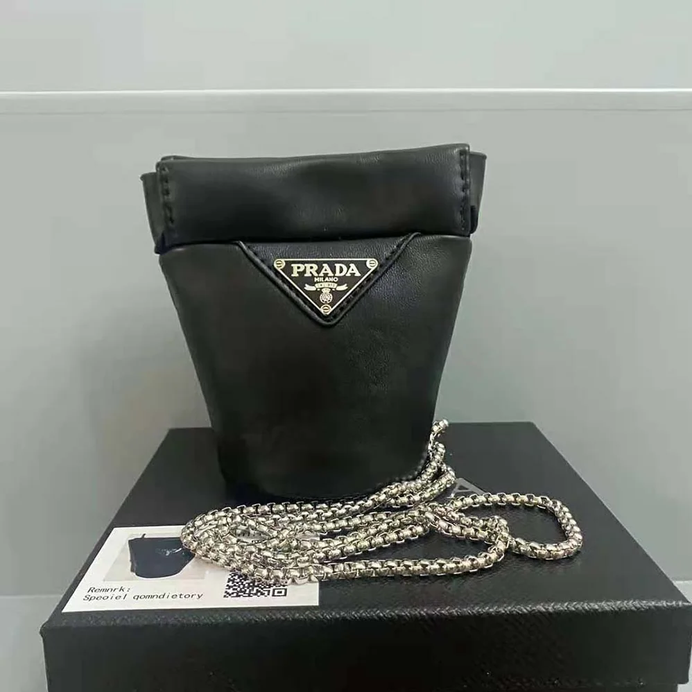 Prada Nappa Leather Mini-pouch with Necklace for Women in Black