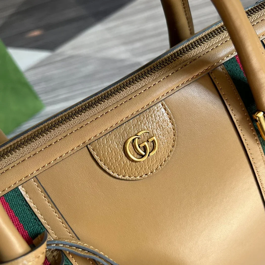Large Bauletto Top Handle Bag With Double G Grey in Brown / Large Bauletto Top Handle Bag With Double G Grey in Brown /