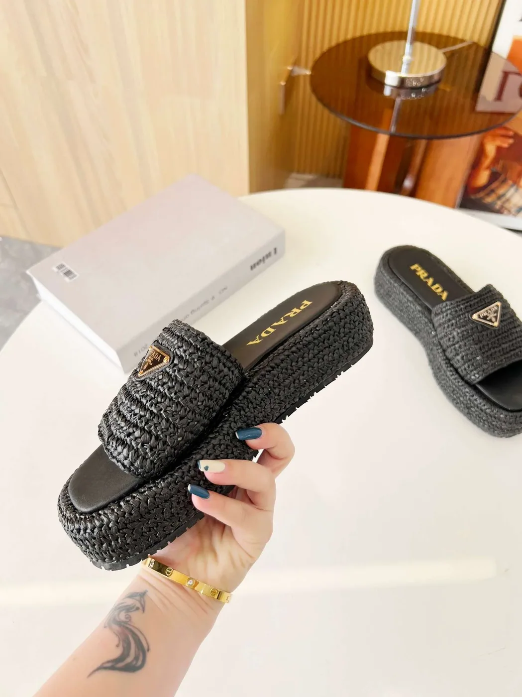 Prada Crochet Flatform Slides Black Prada Crochet Flatform Slides Black