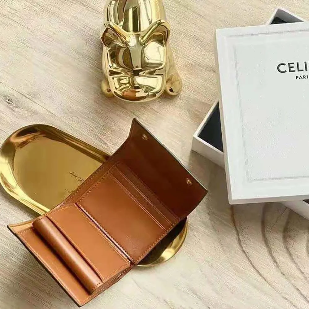 Celine Folded Compact Wallet in Triomphe Canvas and Lambskin for Women