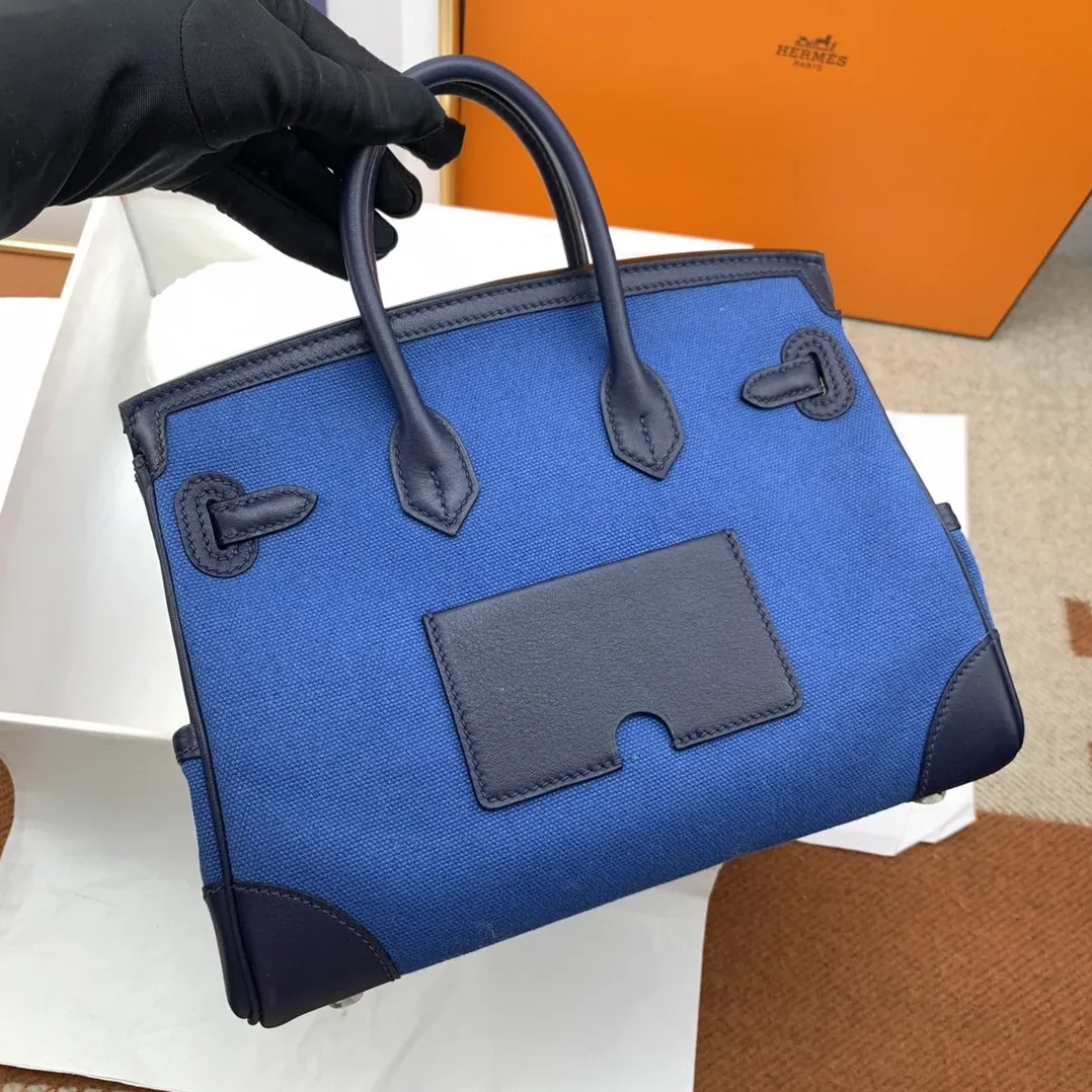 Hermes Birkin Cargo 25 Top Handle Bag in Blue Silver Hardware Bag Hermes Birkin Cargo 25 Top Handle Bag in Blue Silver Hardware Bag