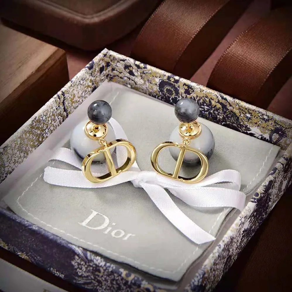 Dior Tribales Earrings Gold-Finish Metal and Black Jasper Pearls for Women Dior Tribales Earrings Gold-Finish Metal and Black Jasper Pearls for Women