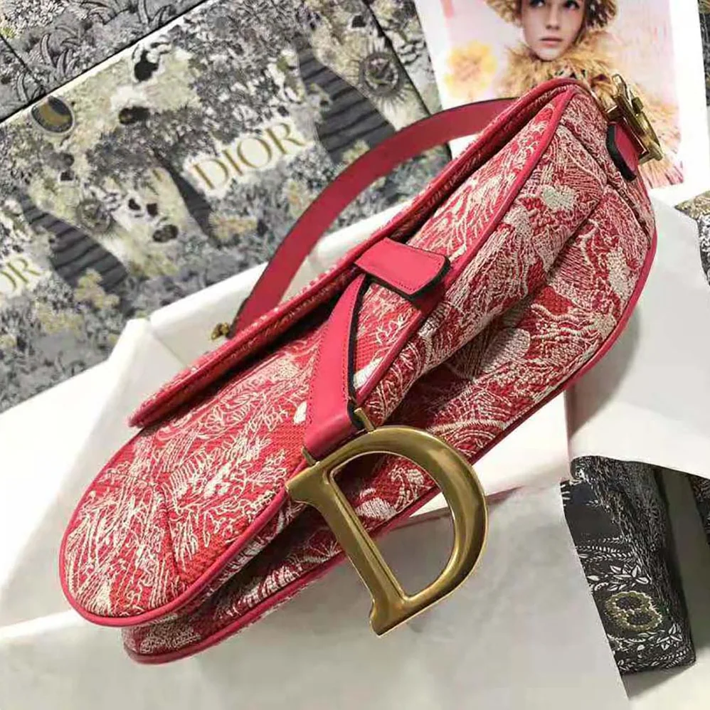 Dior Saddle Bag Toile DE Jouy Reverse Jacquard for Women in Red