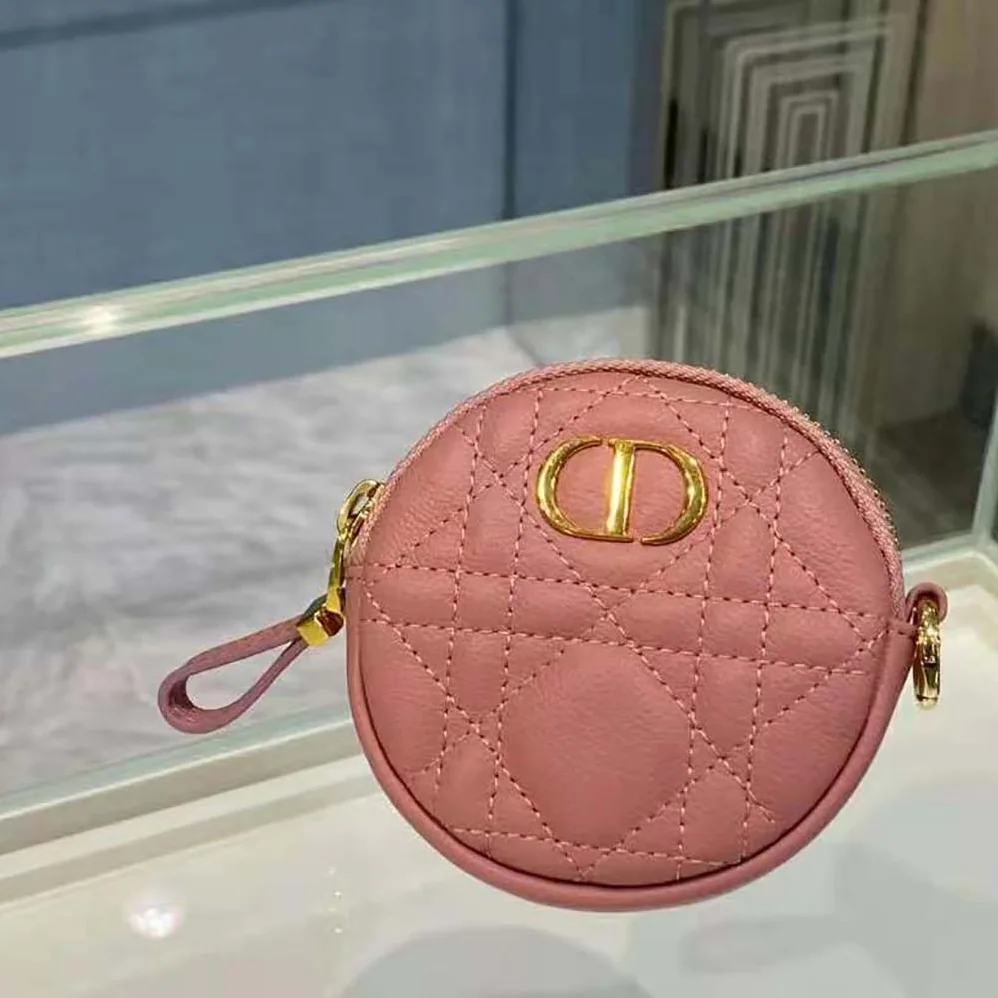 Dior Detachable Dior Caro Round Coin Purse for Women in Pink