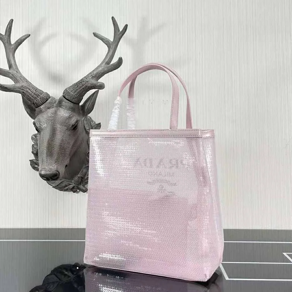Prada Small Sequined Mesh Tote Bag for Women in Pink