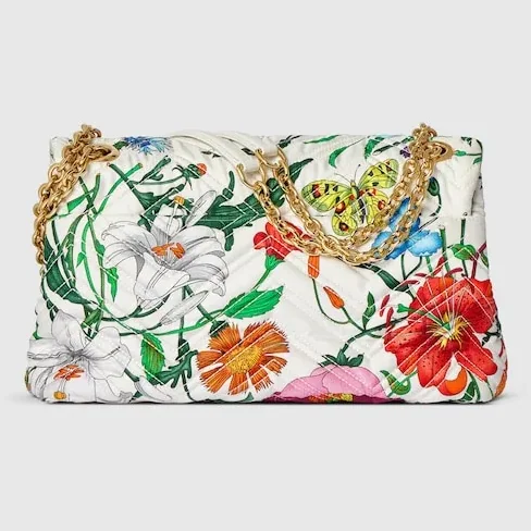 Gucci Marmont Medium Shoulder Bag / White in Multicolor Flora Gold Hardware Gucci Marmont Medium Shoulder Bag / White in Multicolor Flora Gold Hardware