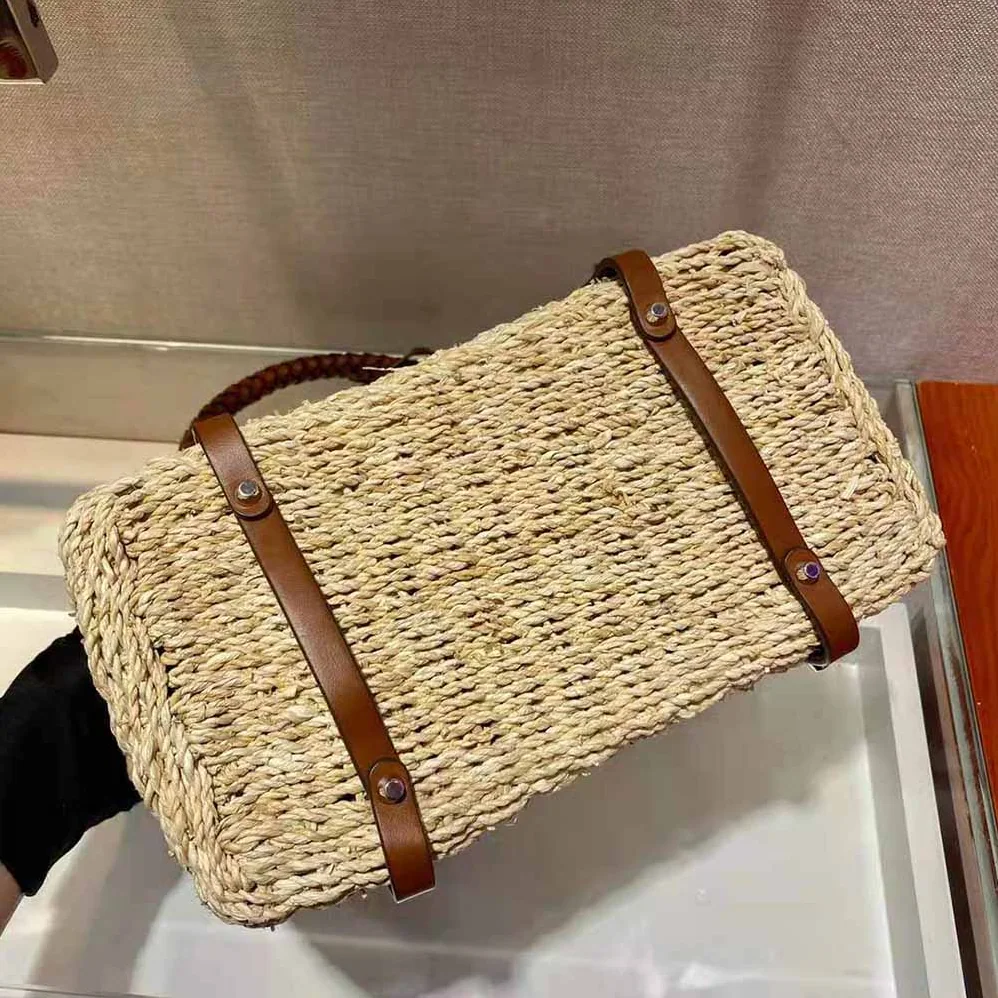 Prada Corn Husk and Leather Tote for Women Prada Corn Husk and Leather Tote for Women