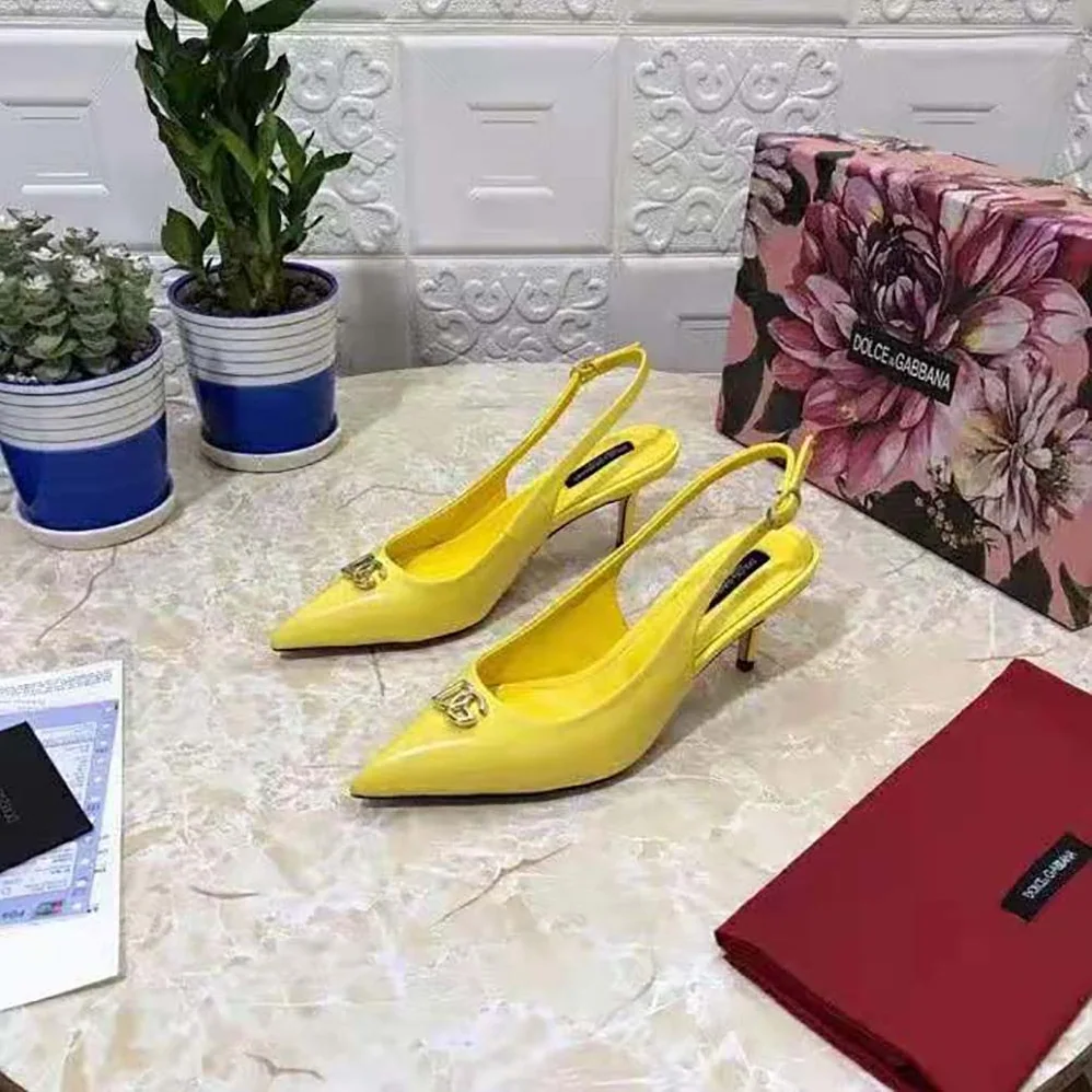 Dolce Gabbana D&G Patent Leather Slingbacks with DG Logo for Women Dolce Gabbana D&G Patent Leather Slingbacks with DG Logo for Women