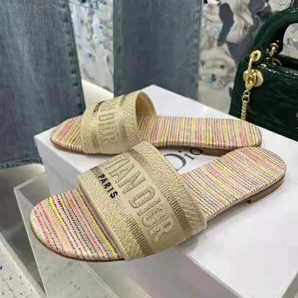 Dior Dway slide Gold-Tone Metallic Thread Embroidered Cotton for Women Dior Dway slide Gold-Tone Metallic Thread Embroidered Cotton for Women