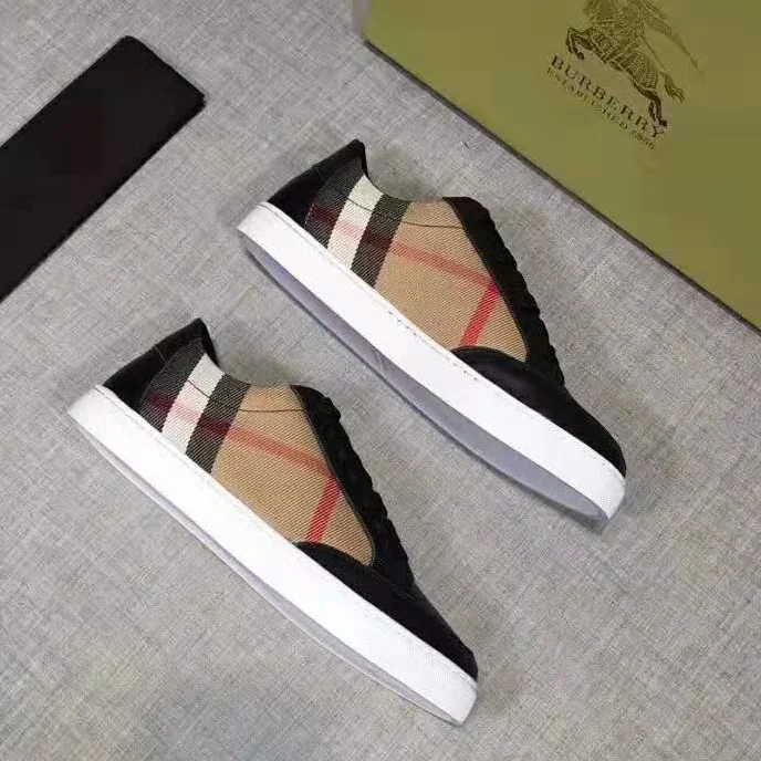 Burberry Shoes Check Detail Leather Sneakers for Women in Black Burberry Shoes Check Detail Leather Sneakers for Women in Black