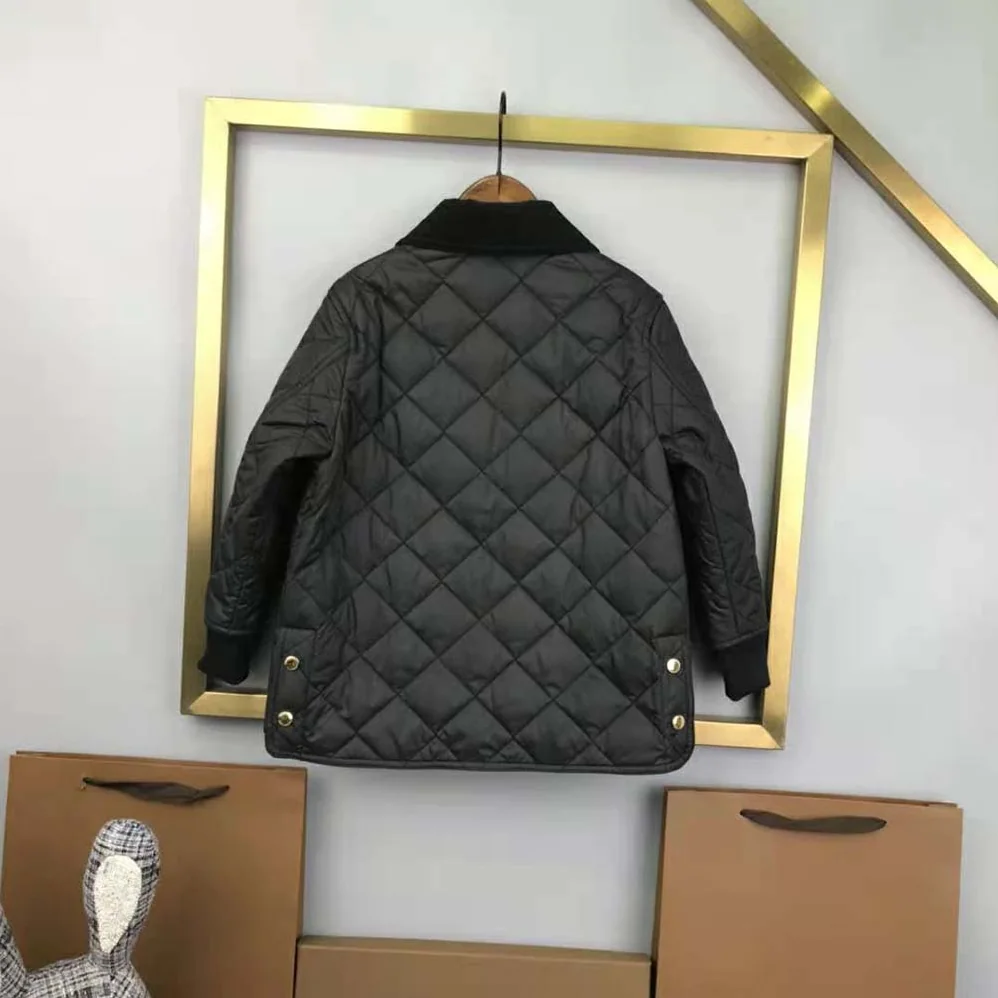 Burberry Kids' Corduroy Collar Diamond Quilted Jacket in Black