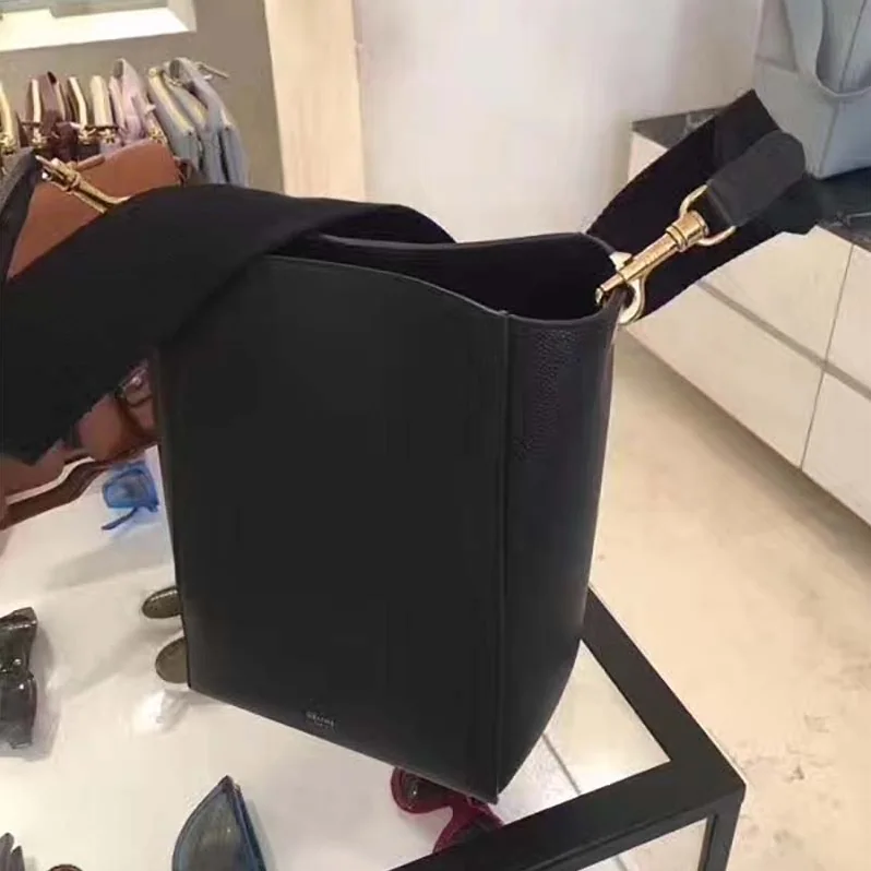Celine Sangle Small Bucket Bag in Soft Grained Calfskin for Women in Black