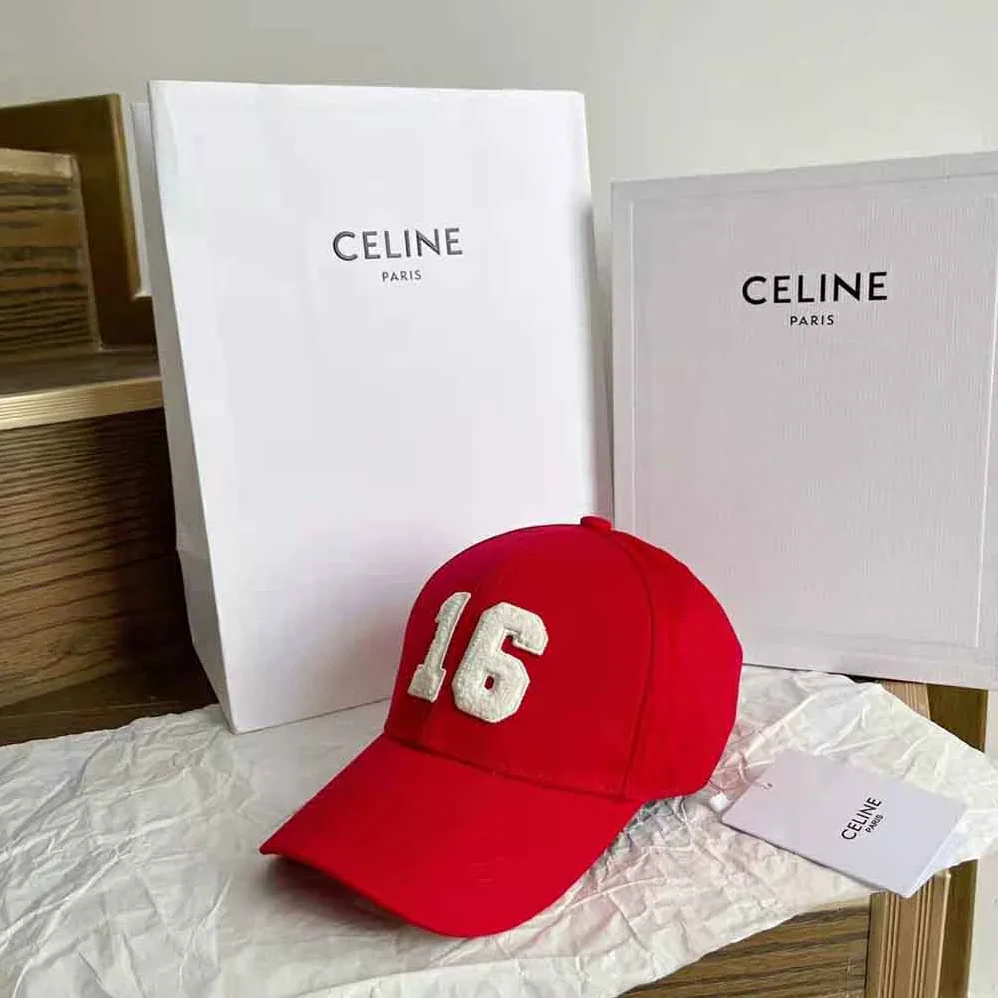 Celine 16 Patch Cotton Baseball Cap for Women in Red