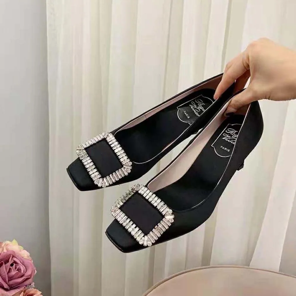 Roger Vivier Trompette Crystal Buckle Pumps in Satin for Women