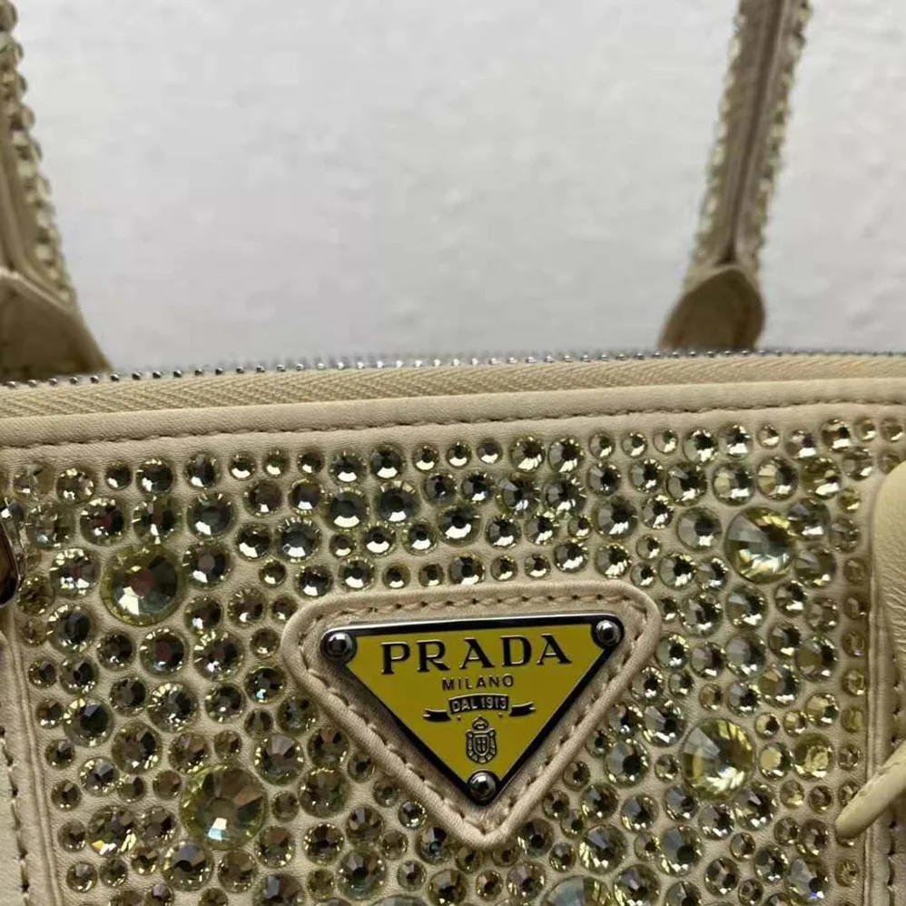 Prada Galleria Satin Mini-Bag with Crystals for Women in Gold Prada Galleria Satin Mini-Bag with Crystals for Women in Gold