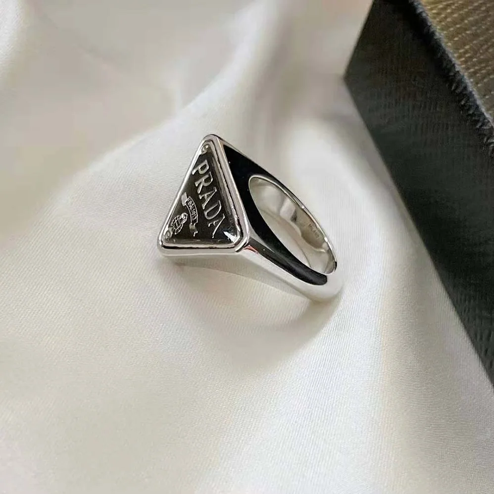 Prada 925 Sterling Silver with Enamel Symbole Ring for Women Prada 925 Sterling Silver with Enamel Symbole Ring for Women
