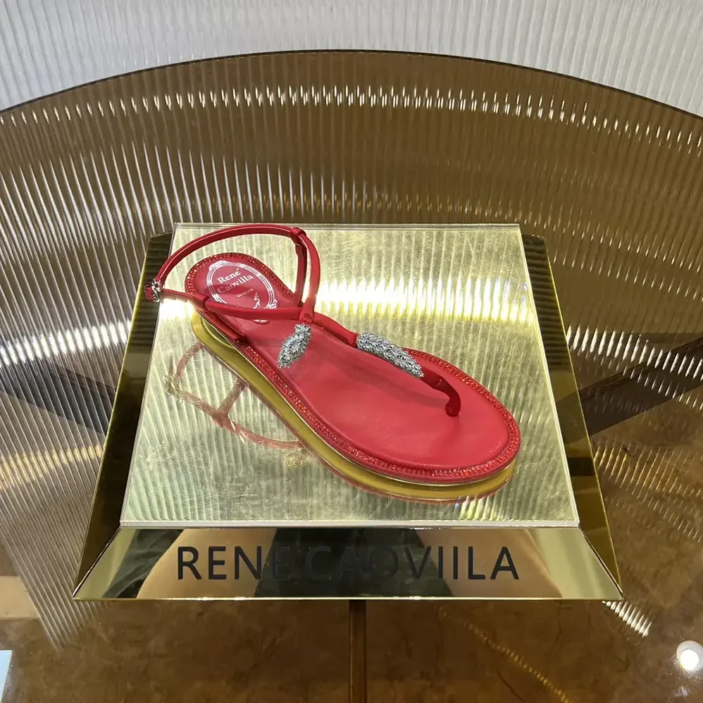 Rene Caovilla Serpente Red Thong Sandal 10 for Women