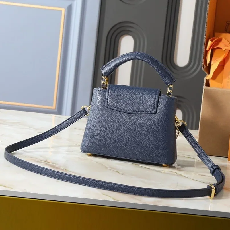Louis Vuitton Capucines Mini Top Handle Bag / Navy Blue Silver/ Gold Hardware