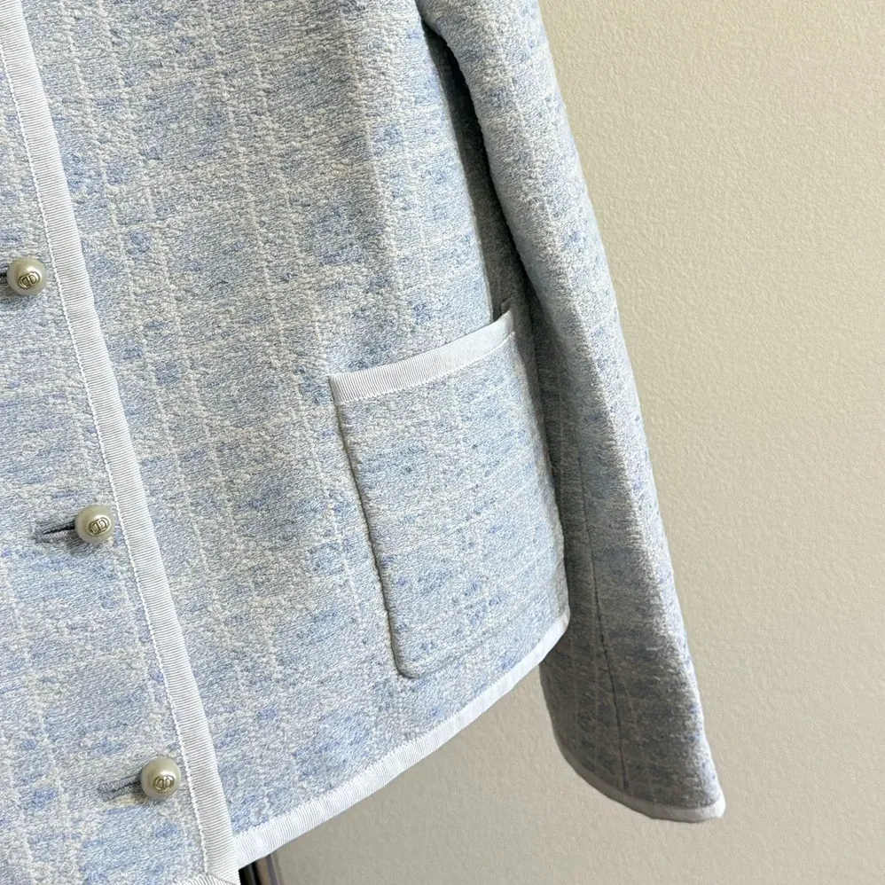 Dior Macrocannage Cropped Jacket Sky Blue Cotton for Women in Blend Tweed Dior Macrocannage Cropped Jacket Sky Blue Cotton for Women in Blend Tweed