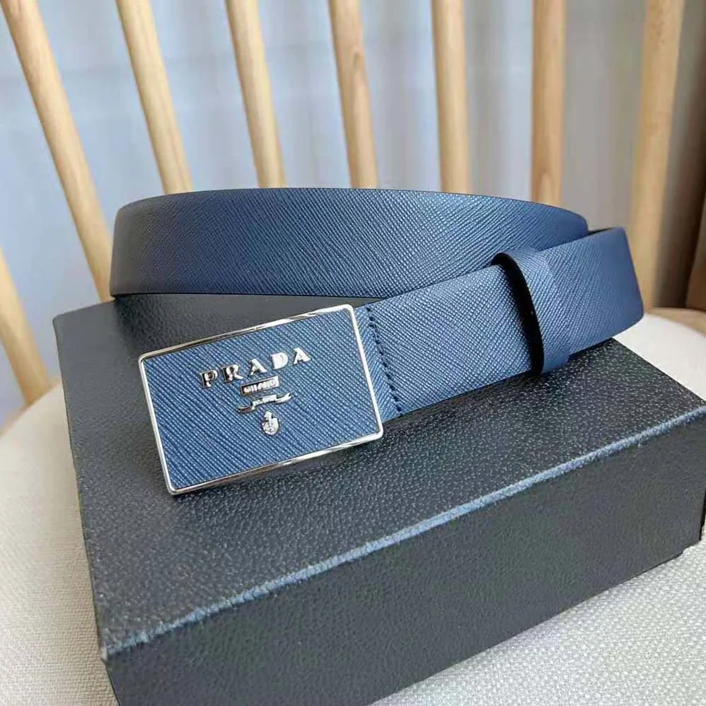 Prada Saffiano Leather Belt for Men in Navy Prada Saffiano Leather Belt for Men in Navy