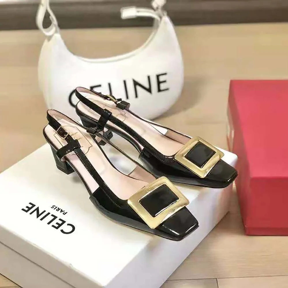 Roger Vivier Belle Vivier Metal Buckle Slingback Pumps in Patent Leather for Women