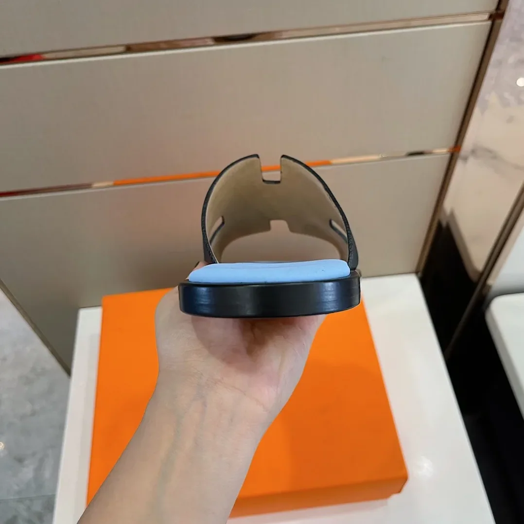 Hermes Izmir Sandals Black in Light Blue