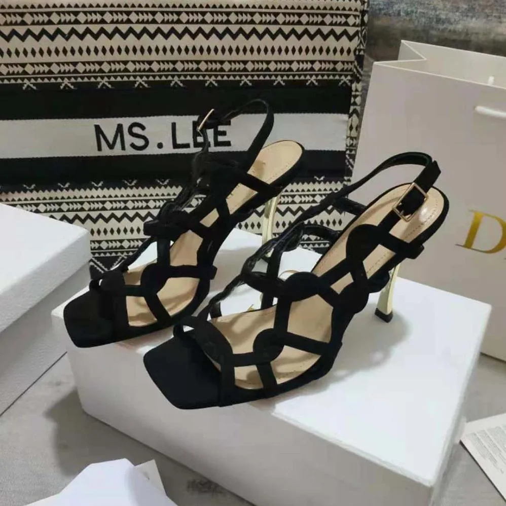 Dior D-Fame Heeled Sandal Black Suede Calfskin for Women