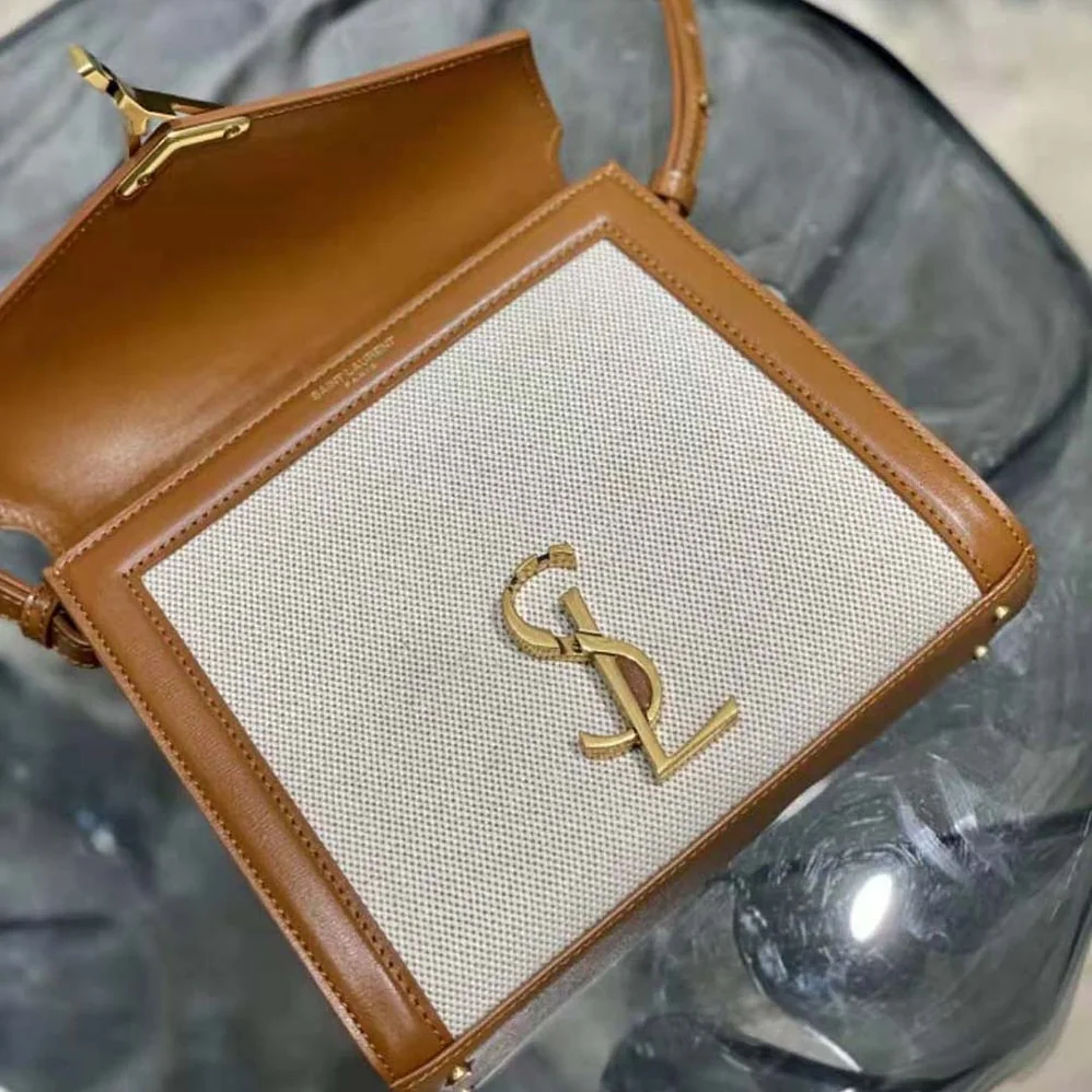 Saint Laurent YSL Cassandra Mini Top Handle Bag in Canvas and Smooth Leather for Women Saint Laurent YSL Cassandra Mini Top Handle Bag in Canvas and Smooth Leather for Women