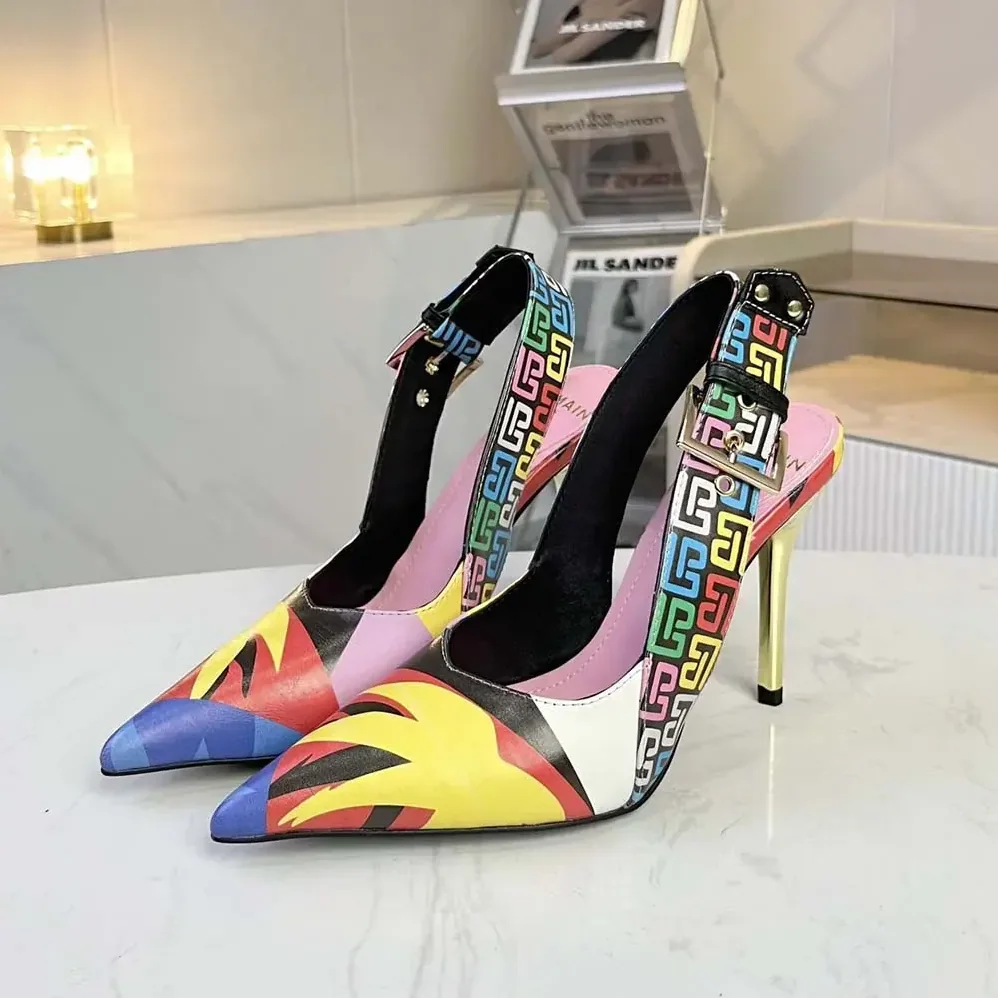 Balmain Heeled Ruby Slingbacks in Printed Satin for Women