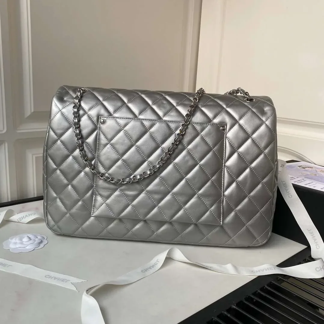 Chanel Classic Maxi Jumbo XL Crossbody Bag in Grey Silver Hardware