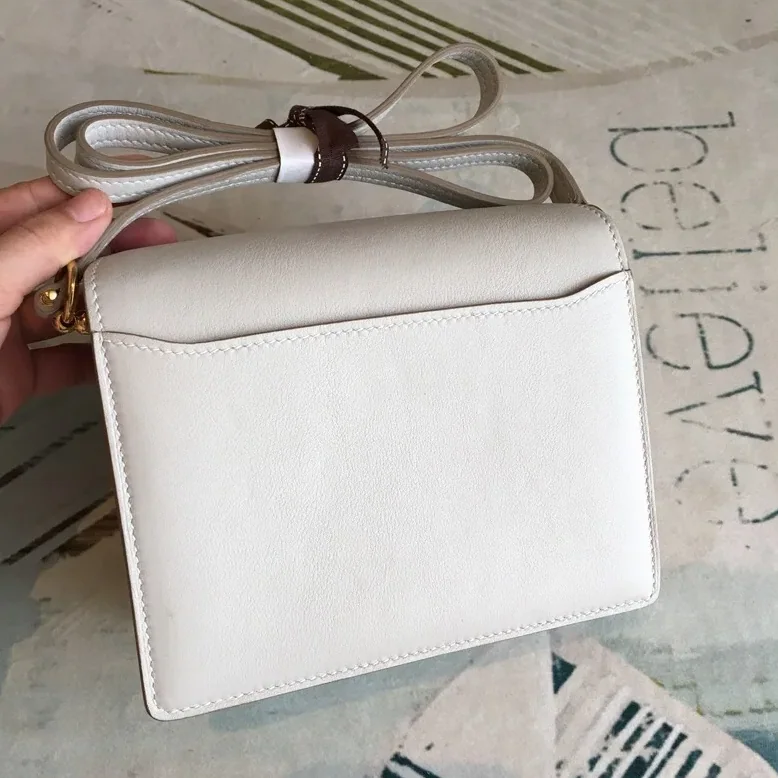 Hermes Mini Evercolor Sac Roulis 19 White Gold Hardware /